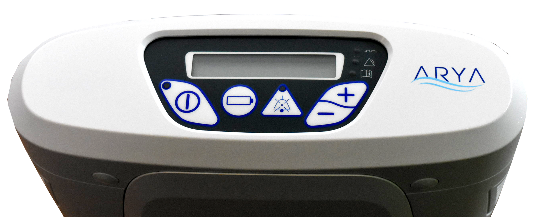 Arya P5 portable oxygen concentrator controls and LCD screen