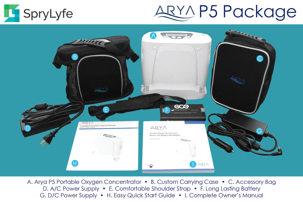 Arya P5 portable oxygen concentrator complete package