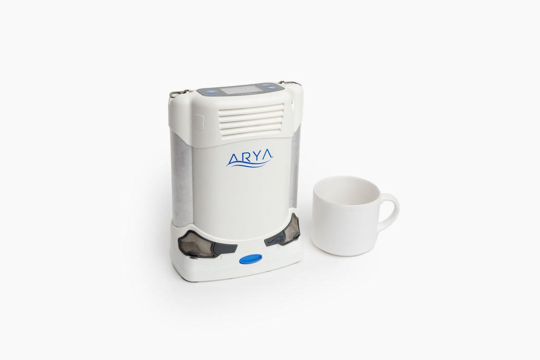 arya size comparison with a white mug